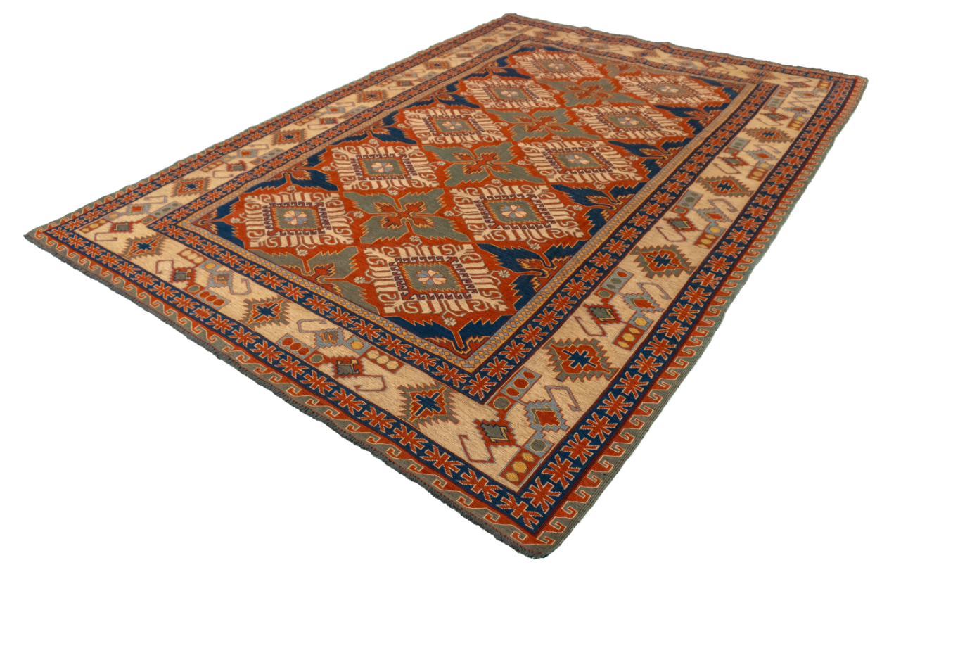 W 6.4 L 8.8 Kilim 100% Wool Hand-Woven Geometric Design - 61305