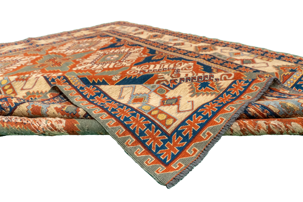W 6.4 L 8.8 Kilim 100% Wool Hand-Woven Geometric Design - 61305