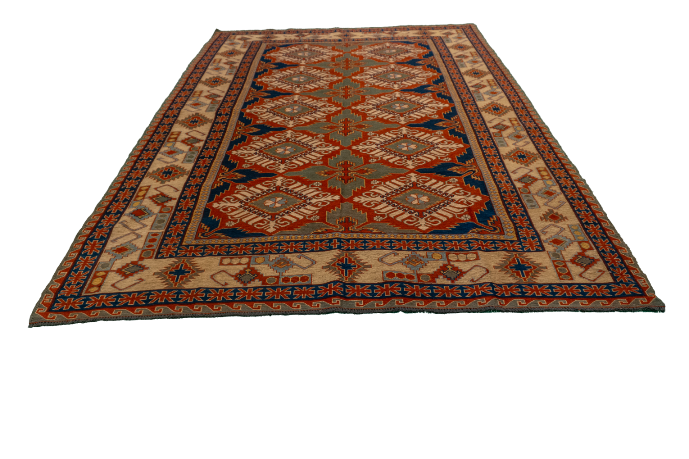 W 6.4 L 8.8 Kilim 100% Wool Hand-Woven Geometric Design - 61305