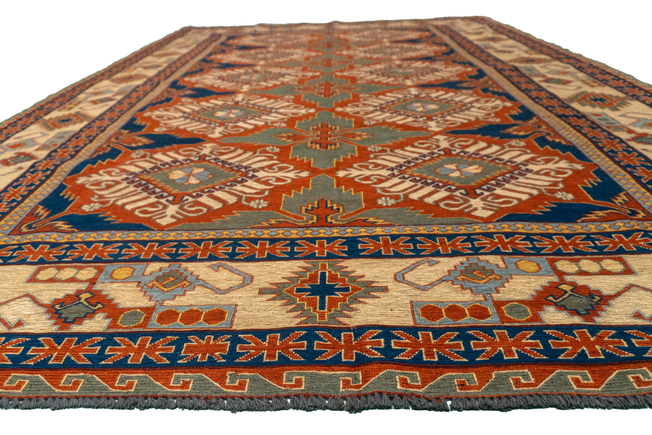 W 6.4 L 8.8 Kilim 100% Wool Hand-Woven Geometric Design - 61305