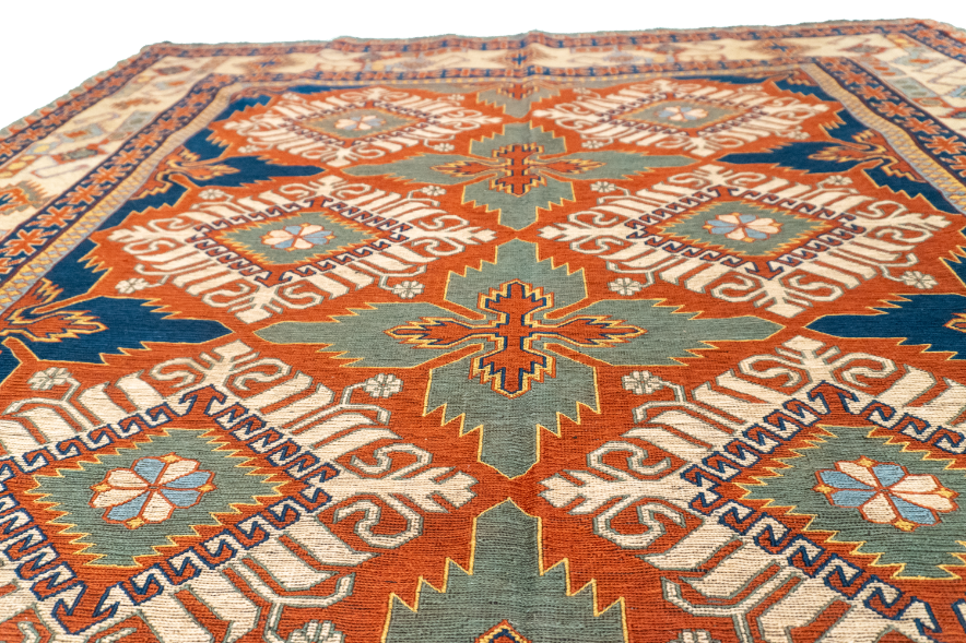 W 6.4 L 8.8 Kilim 100% Wool Hand-Woven Geometric Design - 61305