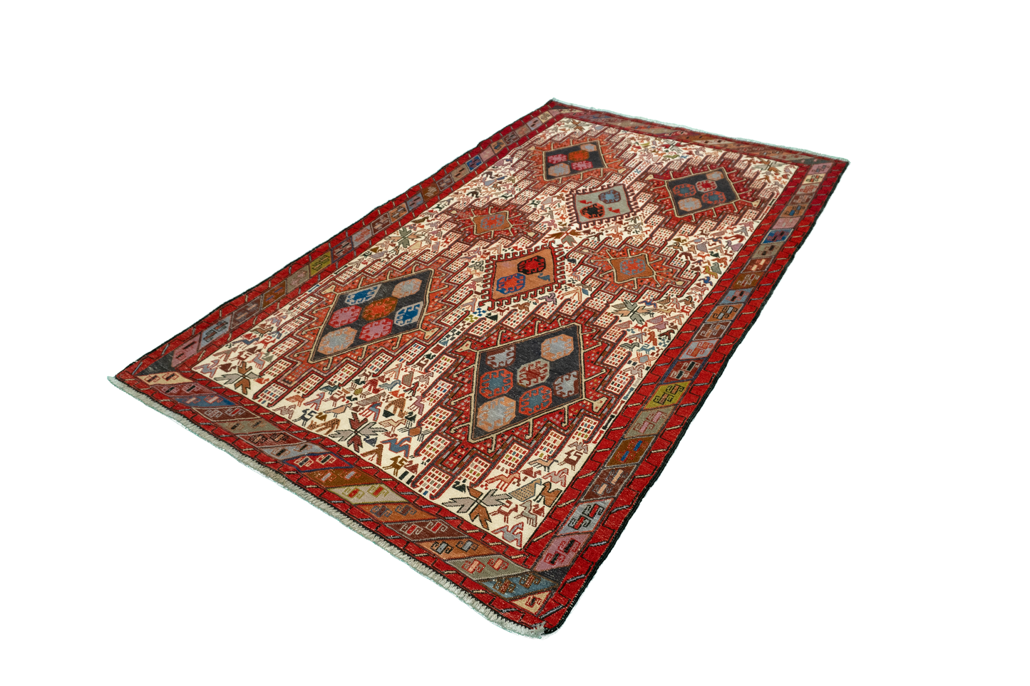 W 4 - L 6.6 - Kilim Fine/Wool Geometric Rectangle - Finest Hand-Made Quality Wool - 61307