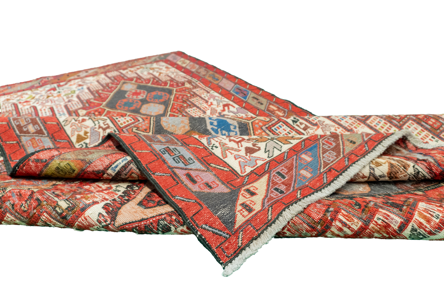 W 4 - L 6.6 - Kilim Fine/Wool Geometric Rectangle - Finest Hand-Made Quality Wool - 61307