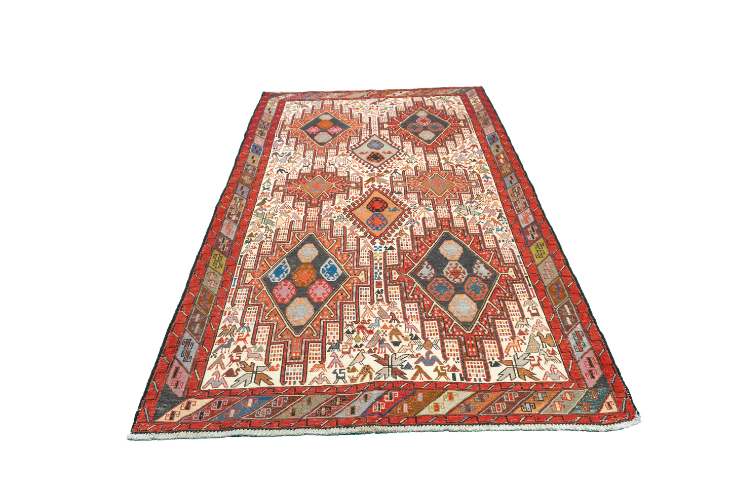 W 4 - L 6.6 - Kilim Fine/Wool Geometric Rectangle - Finest Hand-Made Quality Wool - 61307