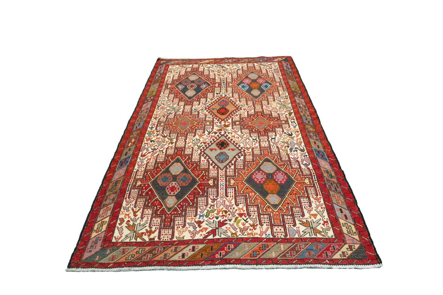 W 4 - L 6.6 - Kilim Fine/Wool Geometric Rectangle - Finest Hand-Made Quality Wool - 61307