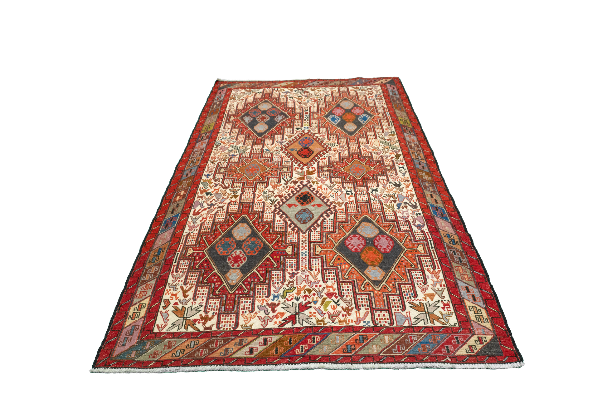 W 4 - L 6.6 - Kilim Fine/Wool Geometric Rectangle - Finest Hand-Made Quality Wool - 61307