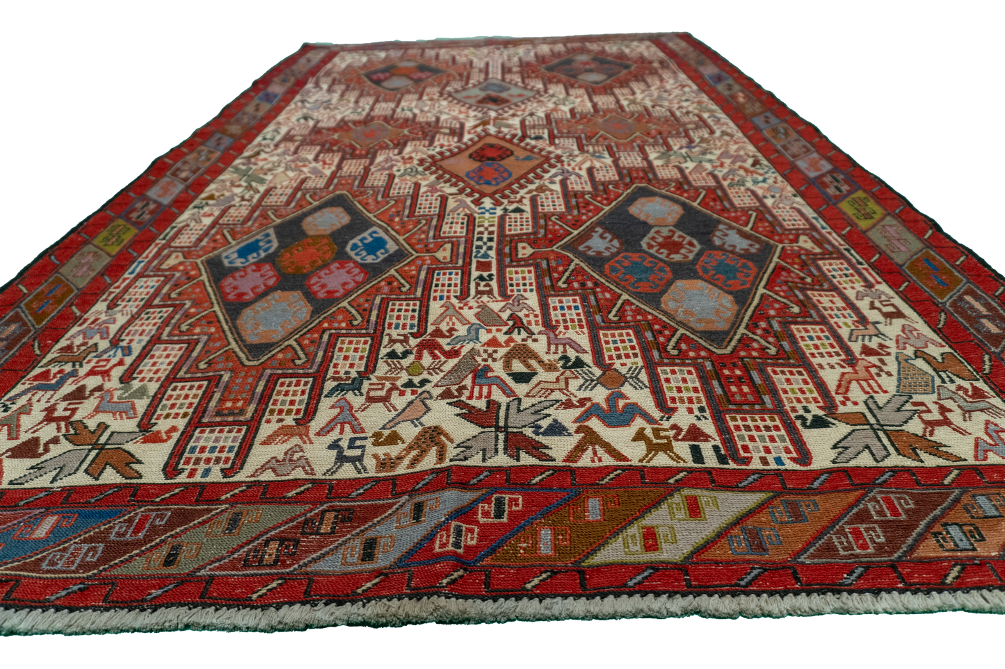 W 4 - L 6.6 - Kilim Fine/Wool Geometric Rectangle - Finest Hand-Made Quality Wool - 61307