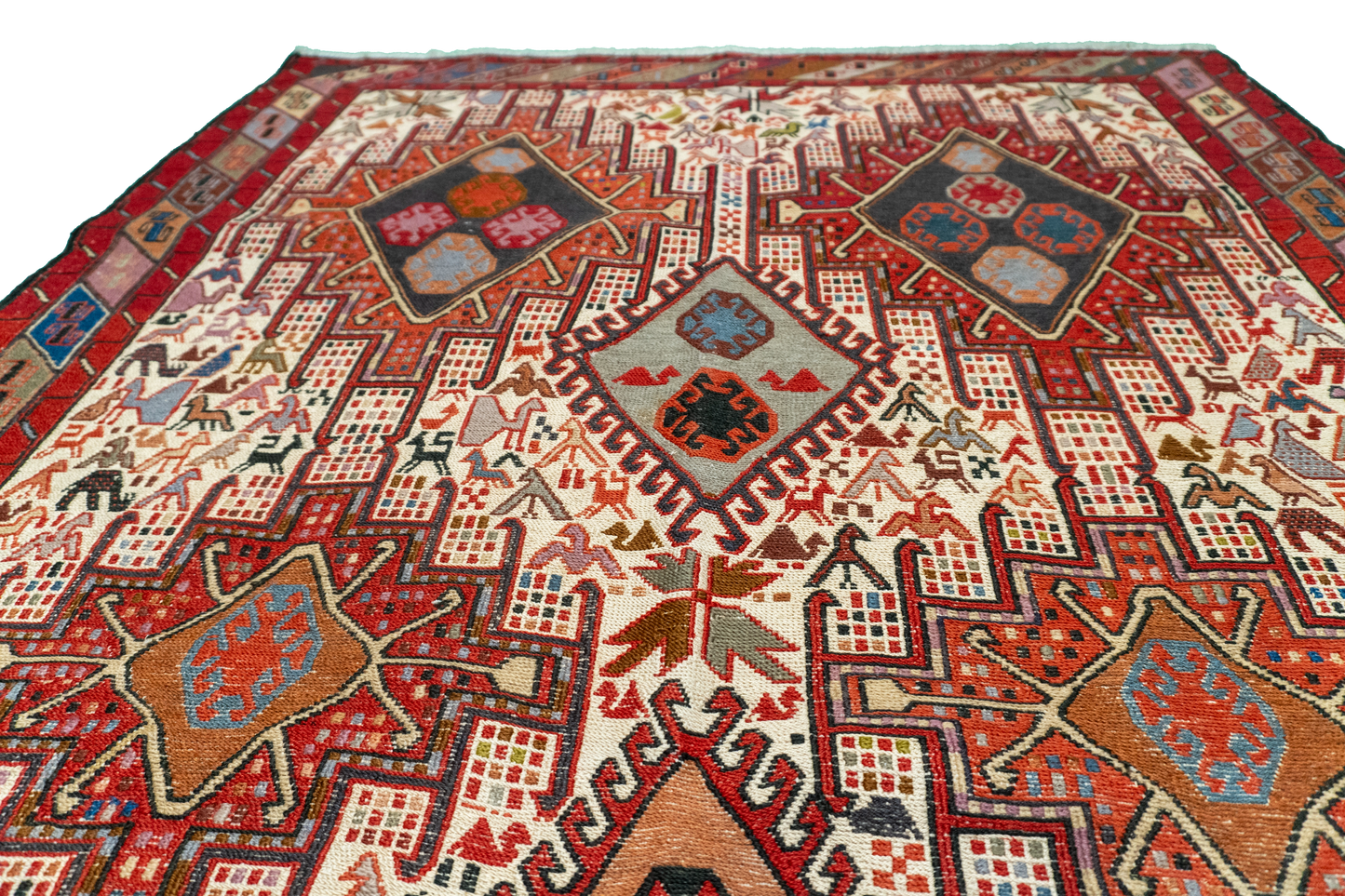 W 4 - L 6.6 - Kilim Fine/Wool Geometric Rectangle - Finest Hand-Made Quality Wool - 61307