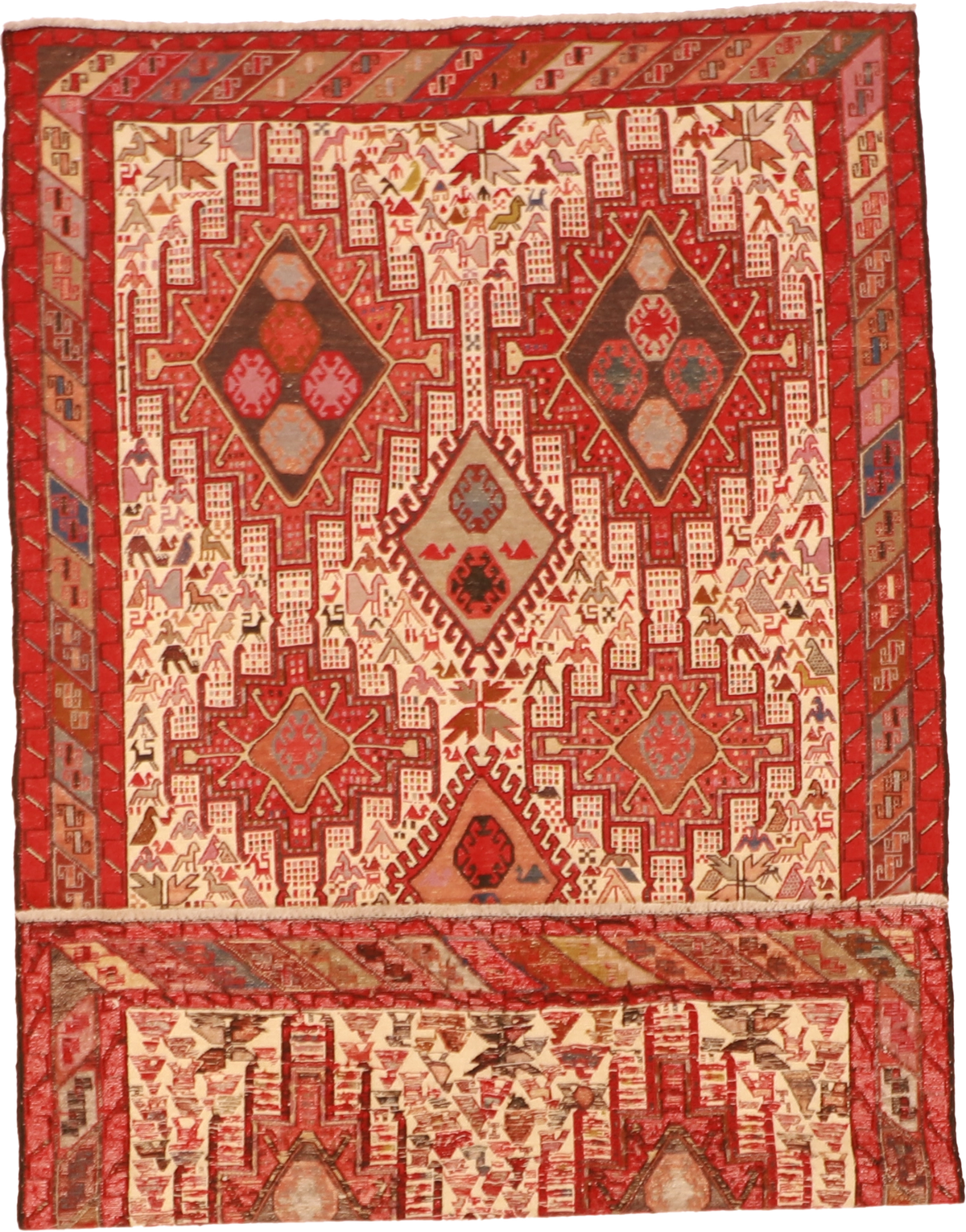 W 4 - L 6.6 Kilim 100% Wool Hand-Woven Rug - 61307