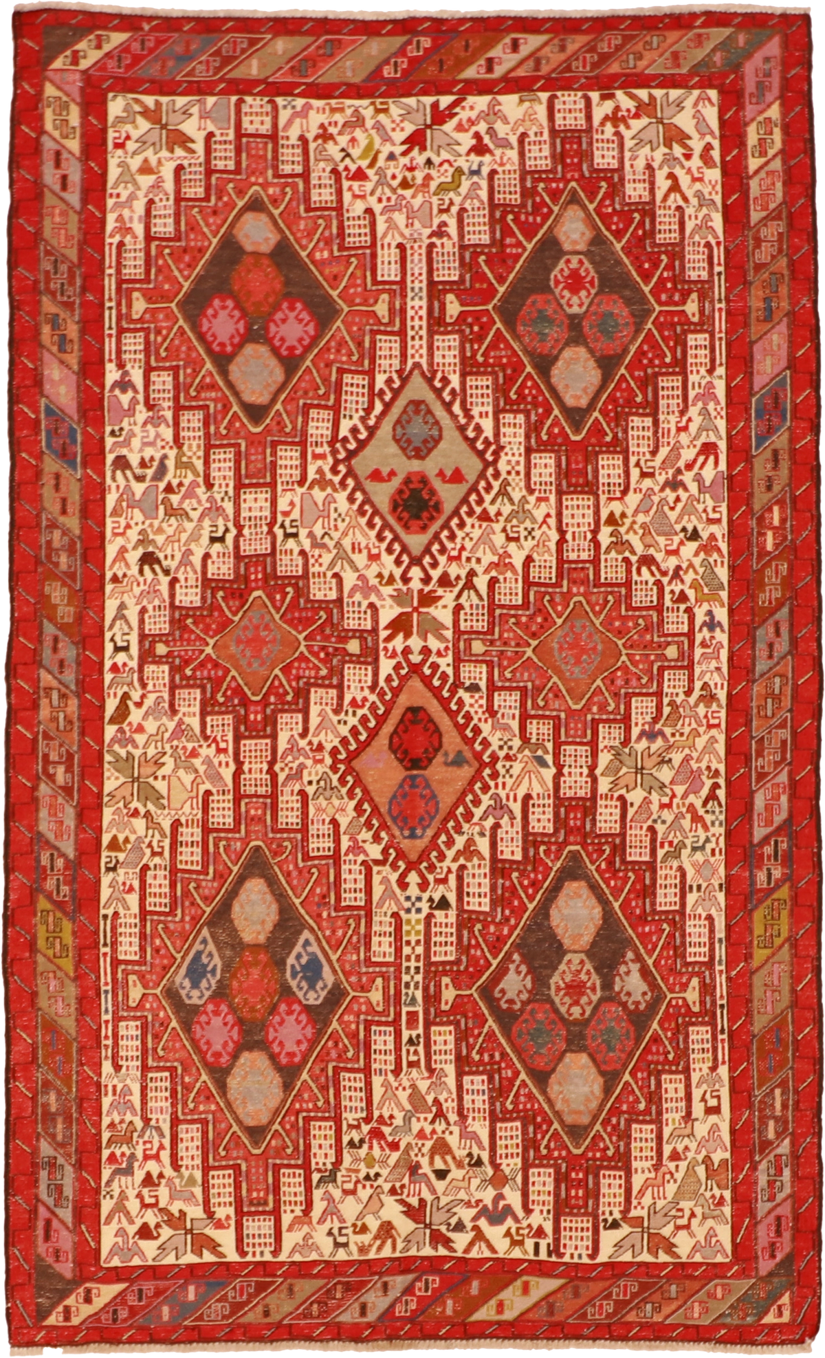 W 4 - L 6.6 Kilim 100% Wool Hand-Woven Rug - 61307