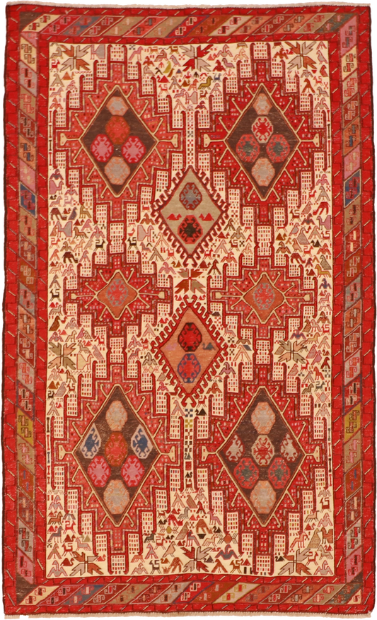 W 4 - L 6.6 Kilim 100% Wool Hand-Woven Rug - 61307
