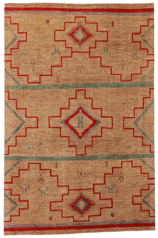 6.1 x 9.2 - Mountain Modern Wool Western Rectangle - Finest Hand-Knotted Quality Wool — 61310