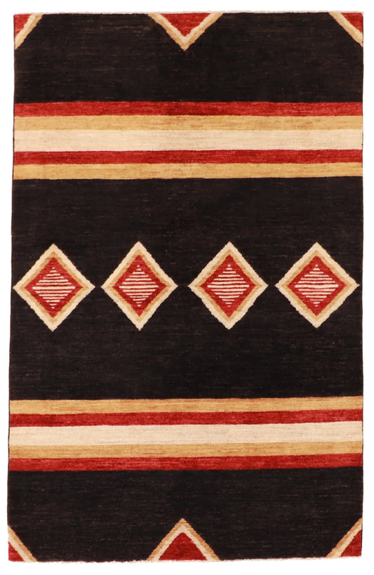 4 x 6.3 - Mountain Modern Wool Western Rectangle - Finest Hand-Knotted Quality Wool — 61332