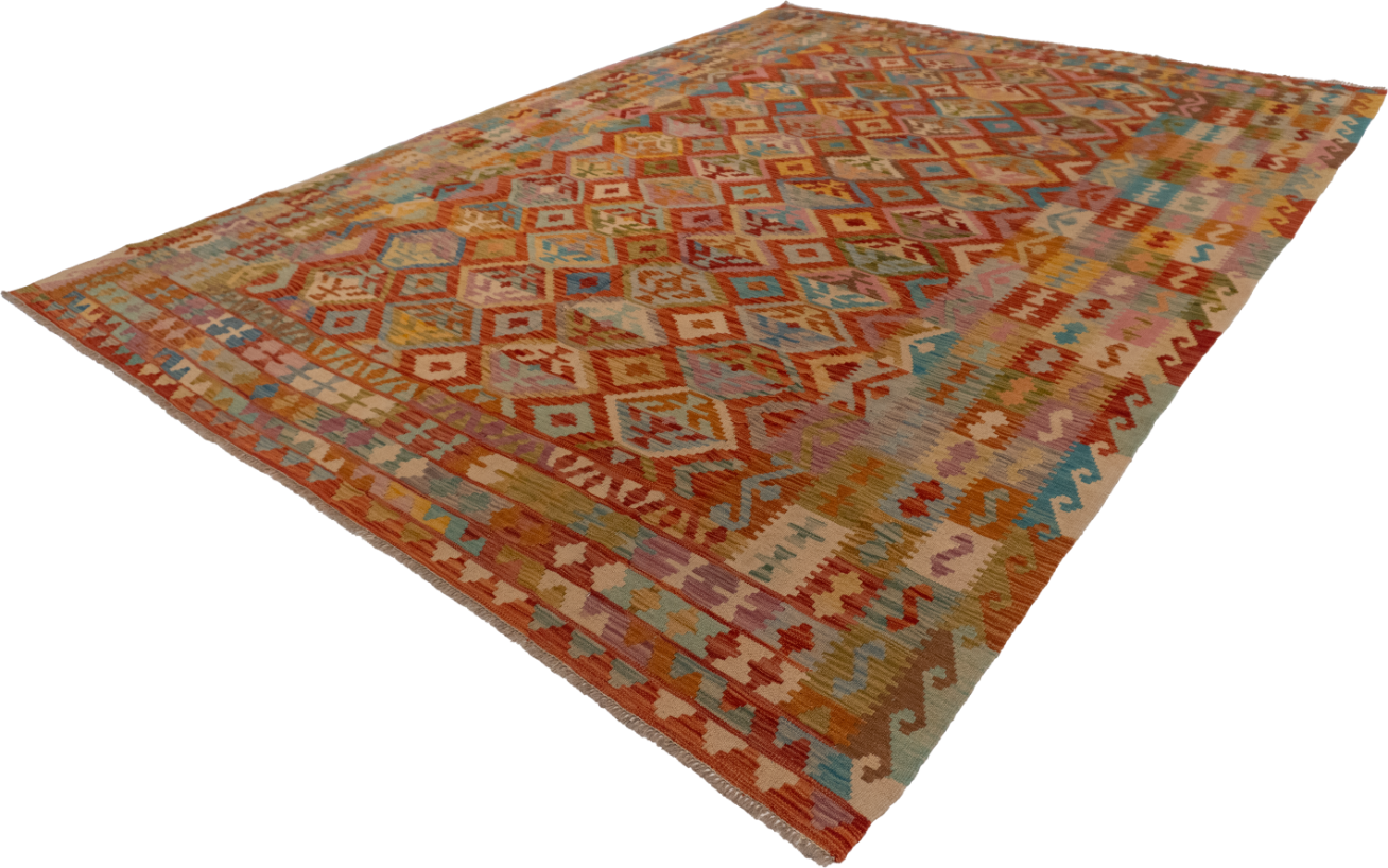 W 8.3 L 11.3 Kilim 100% Wool Hand-Woven Geometric Design - 61334