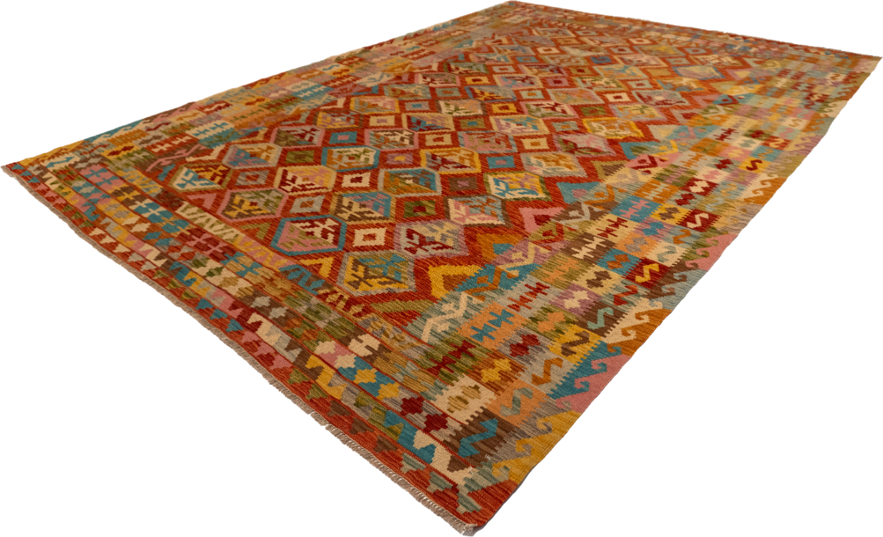 W 8.3 L 11.3 Kilim 100% Wool Hand-Woven Geometric Design - 61334
