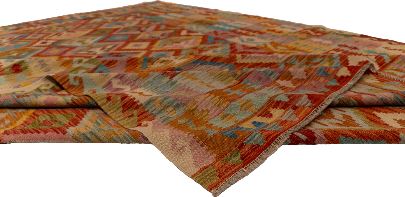 W 8.3 L 11.3 Kilim 100% Wool Hand-Woven Geometric Design - 61334