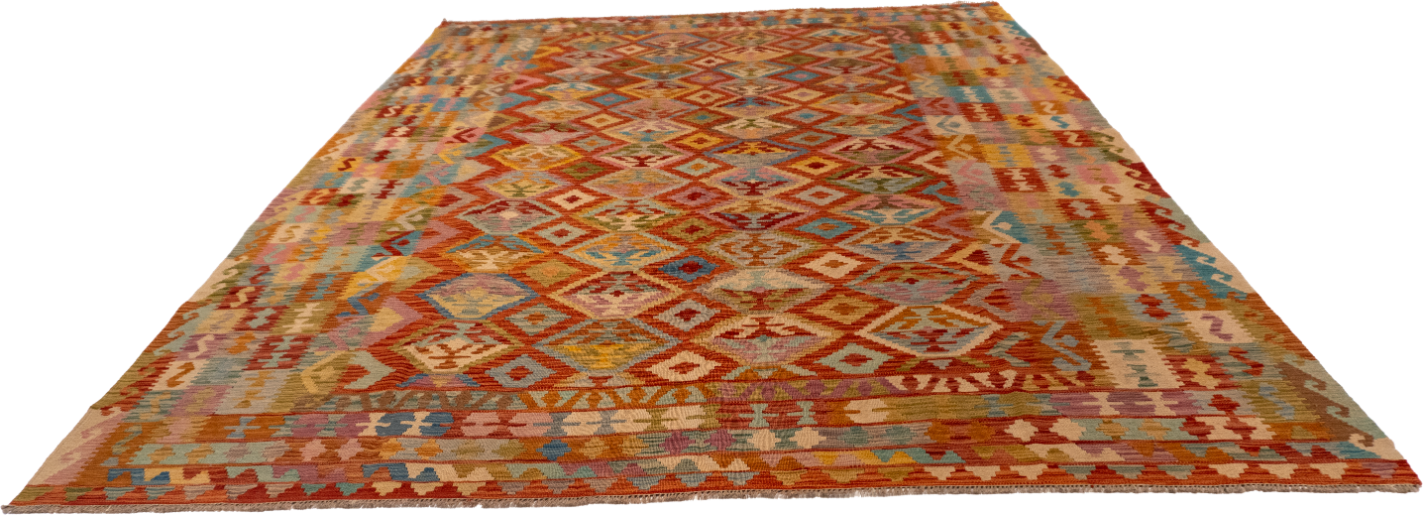 W 8.3 L 11.3 Kilim 100% Wool Hand-Woven Geometric Design - 61334