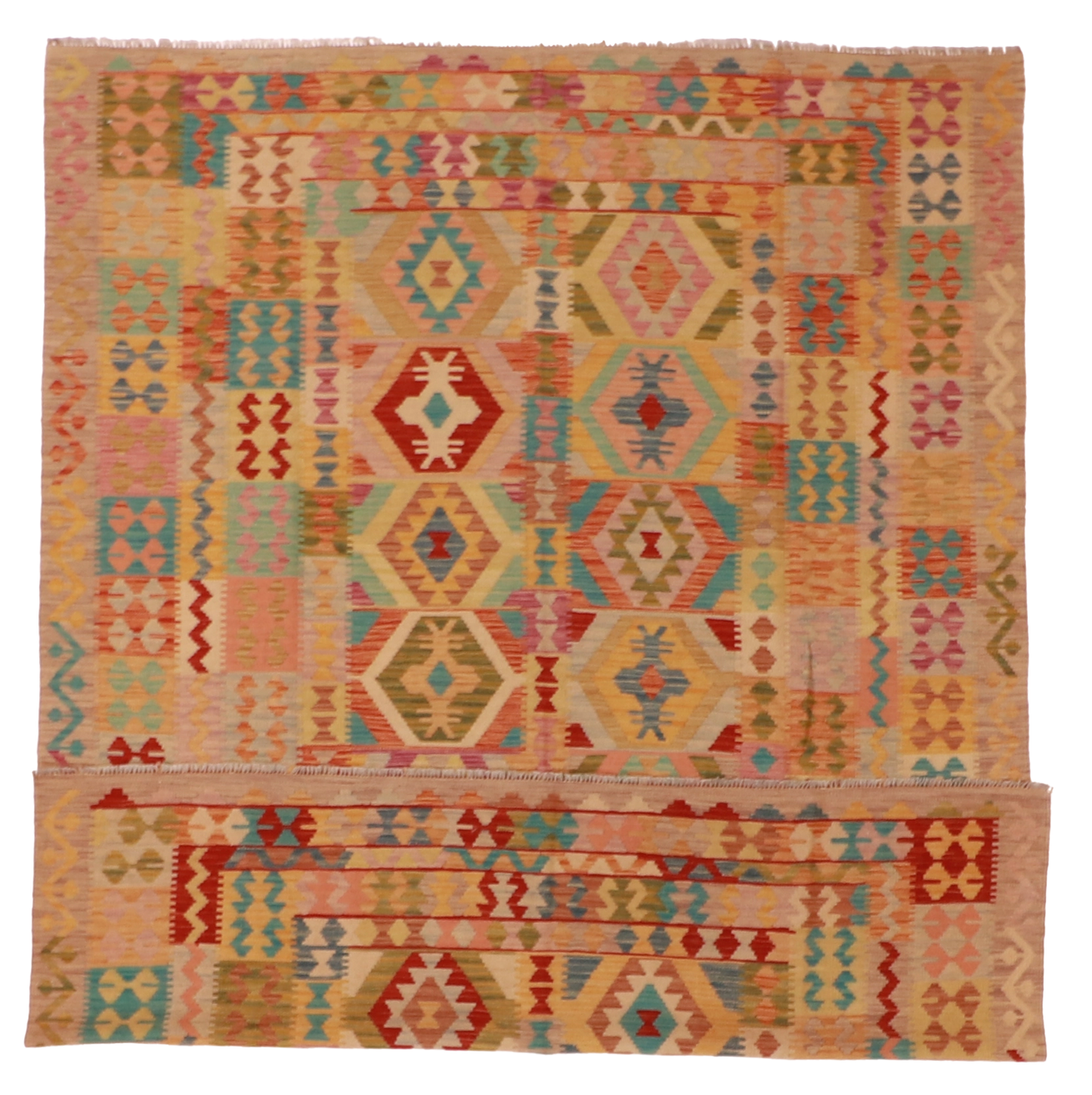 W 6.5 L 8.4 Kilim 100% Wool Hand-Woven All-Over Design - 61352