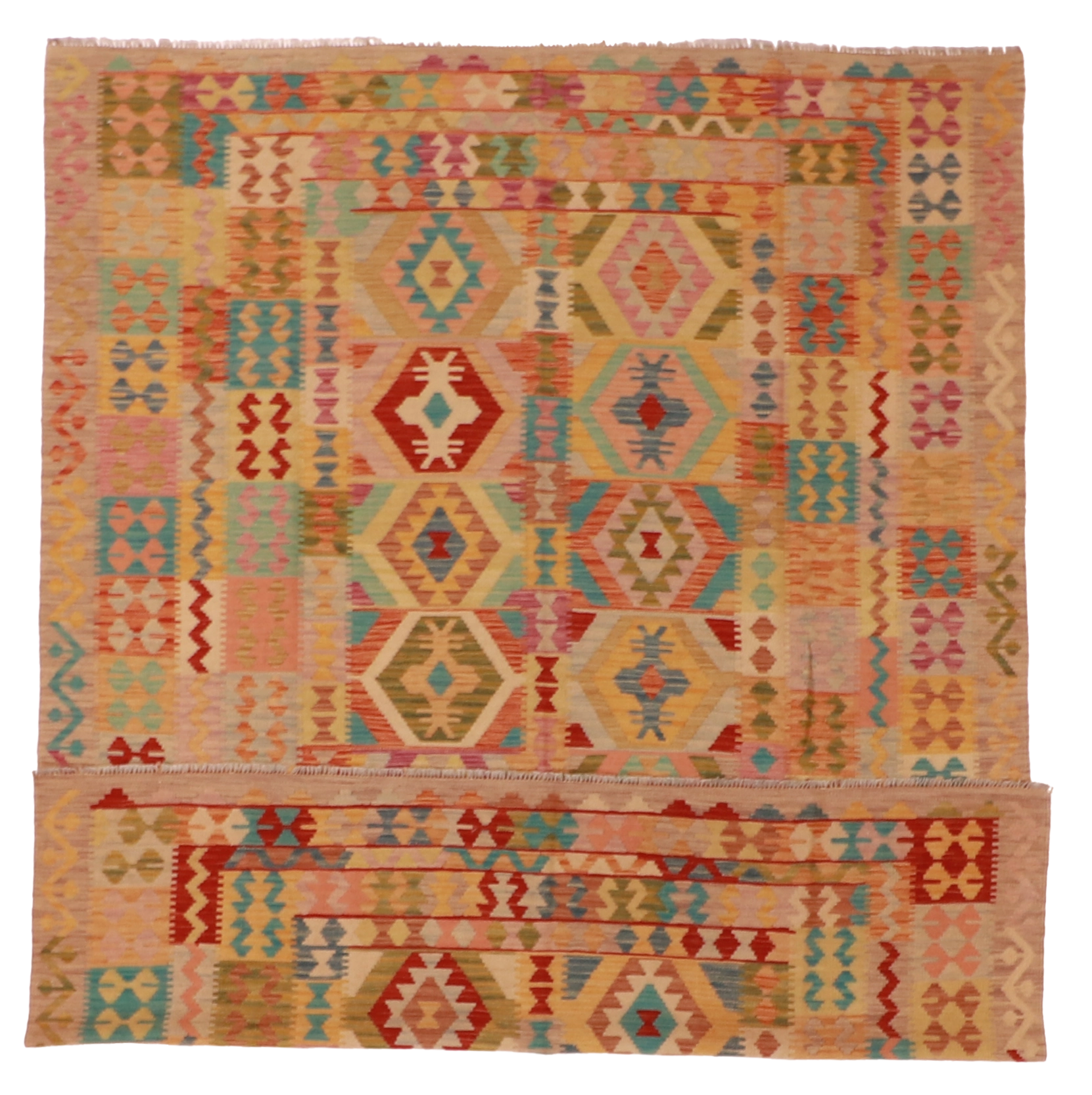 W 6.5 L 8.4 Kilim 100% Wool Hand-Woven All-Over Design - 61352