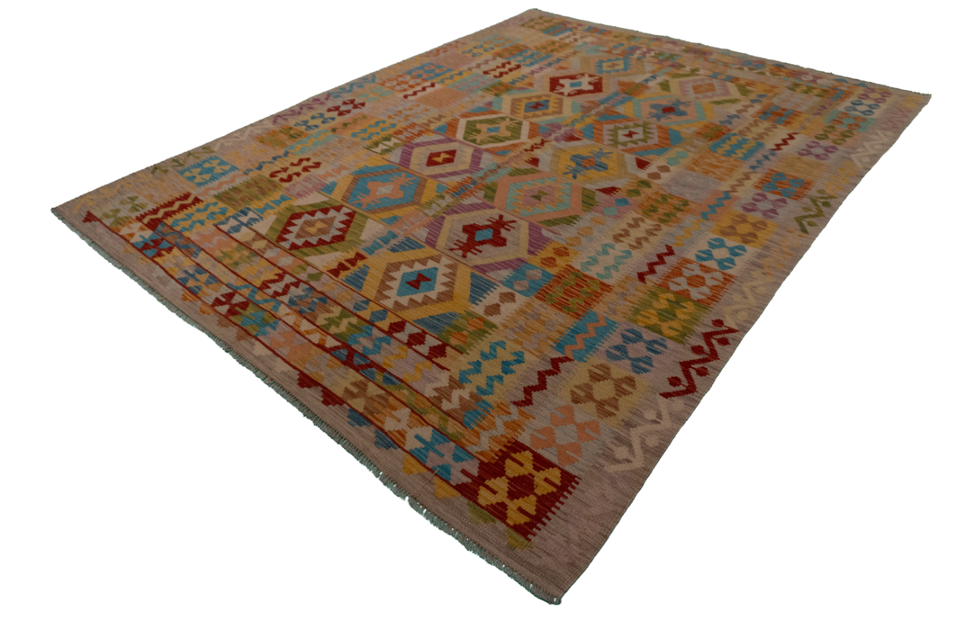 W 6.5 L 8.4 Kilim 100% Wool Hand-Woven All-Over Design - 61352