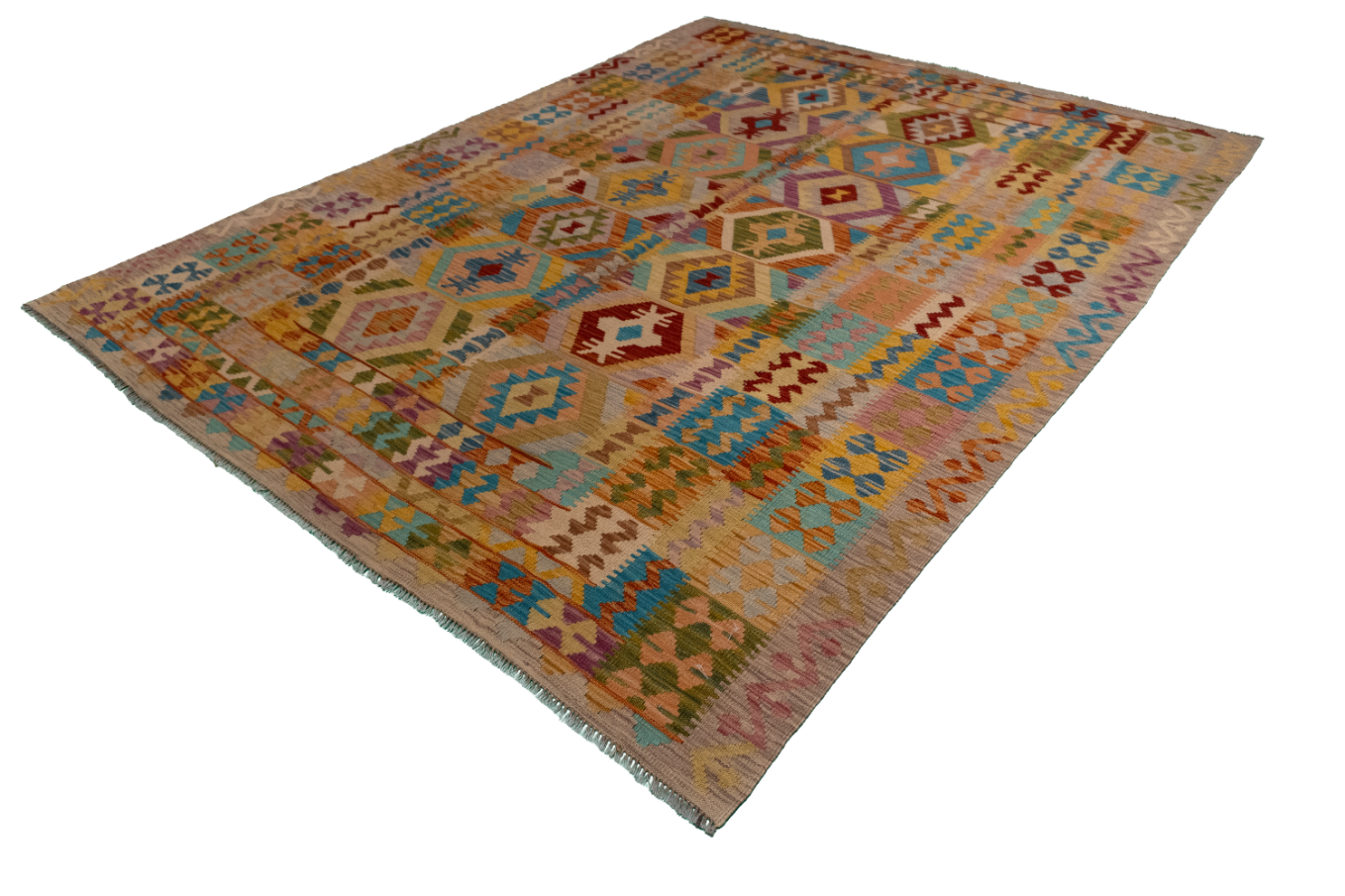 W 6.5 L 8.4 Kilim 100% Wool Hand-Woven All-Over Design - 61352
