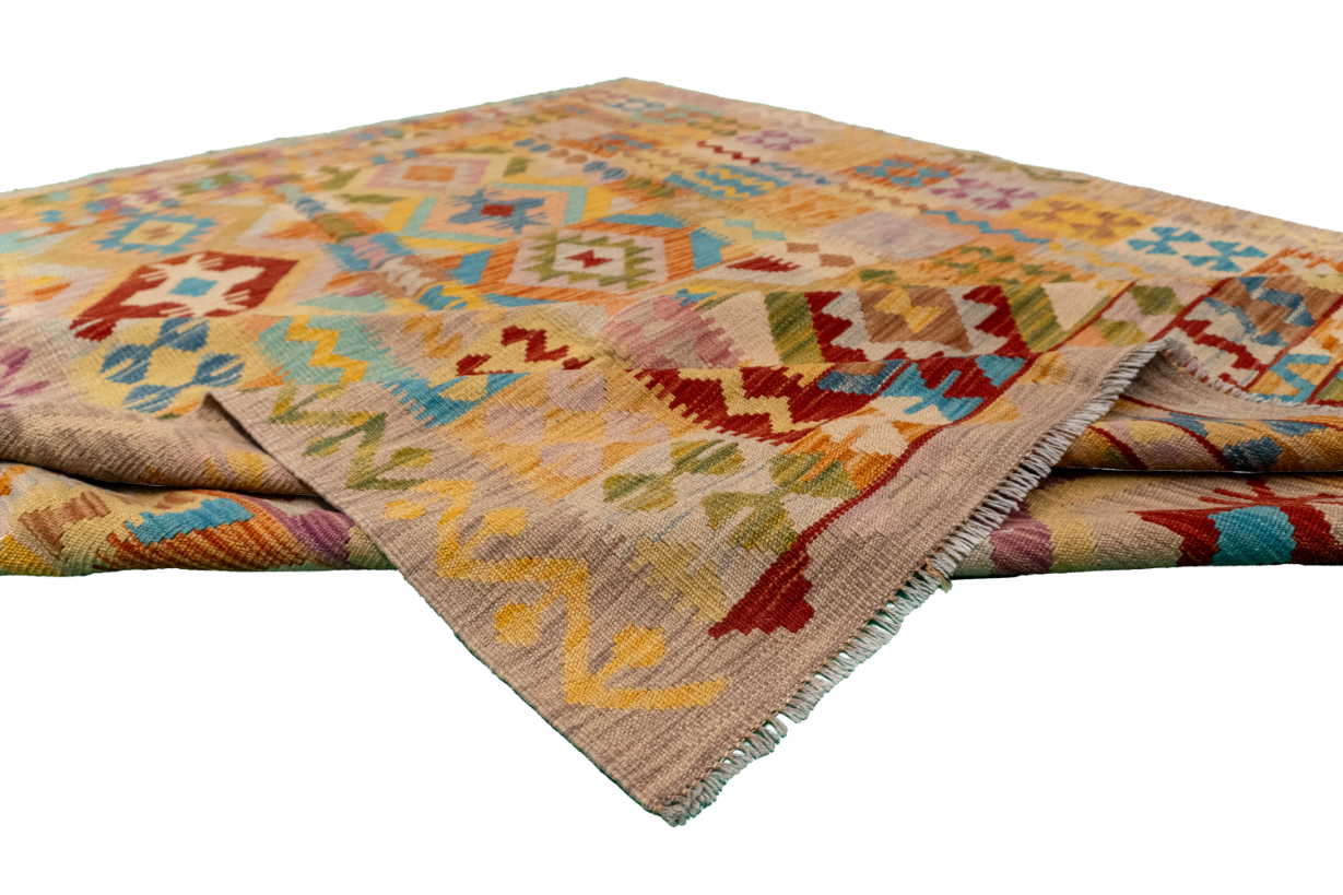 W 6.5 L 8.4 Kilim 100% Wool Hand-Woven All-Over Design - 61352
