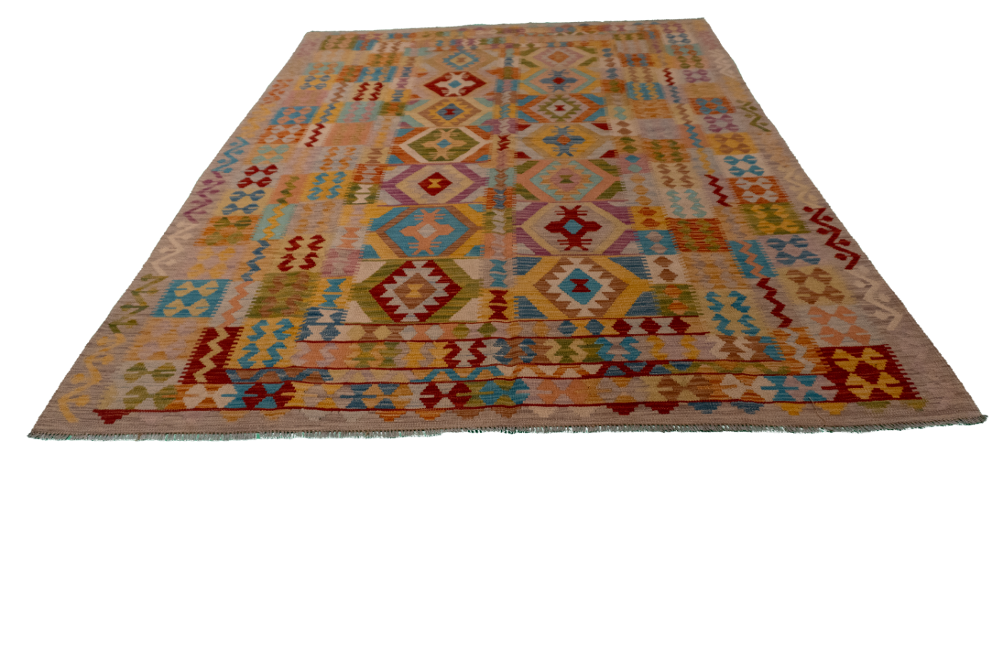 W 6.5 L 8.4 Kilim 100% Wool Hand-Woven All-Over Design - 61352