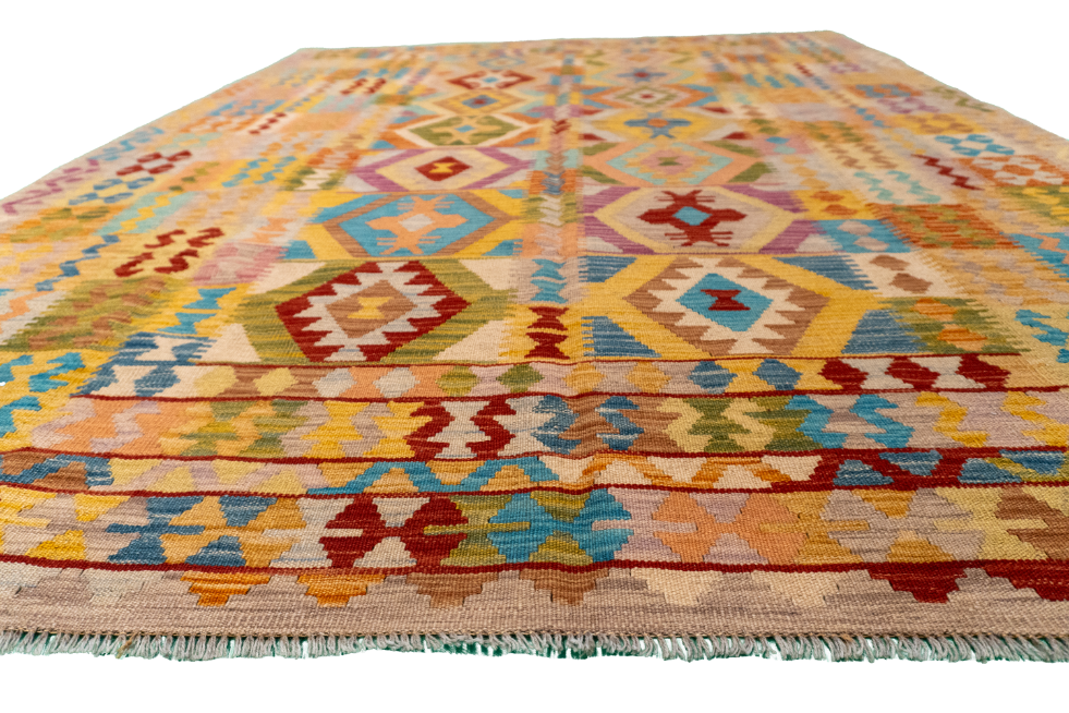 W 6.5 L 8.4 Kilim 100% Wool Hand-Woven All-Over Design - 61352