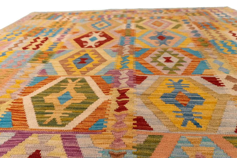 W 6.5 L 8.4 Kilim 100% Wool Hand-Woven All-Over Design - 61352
