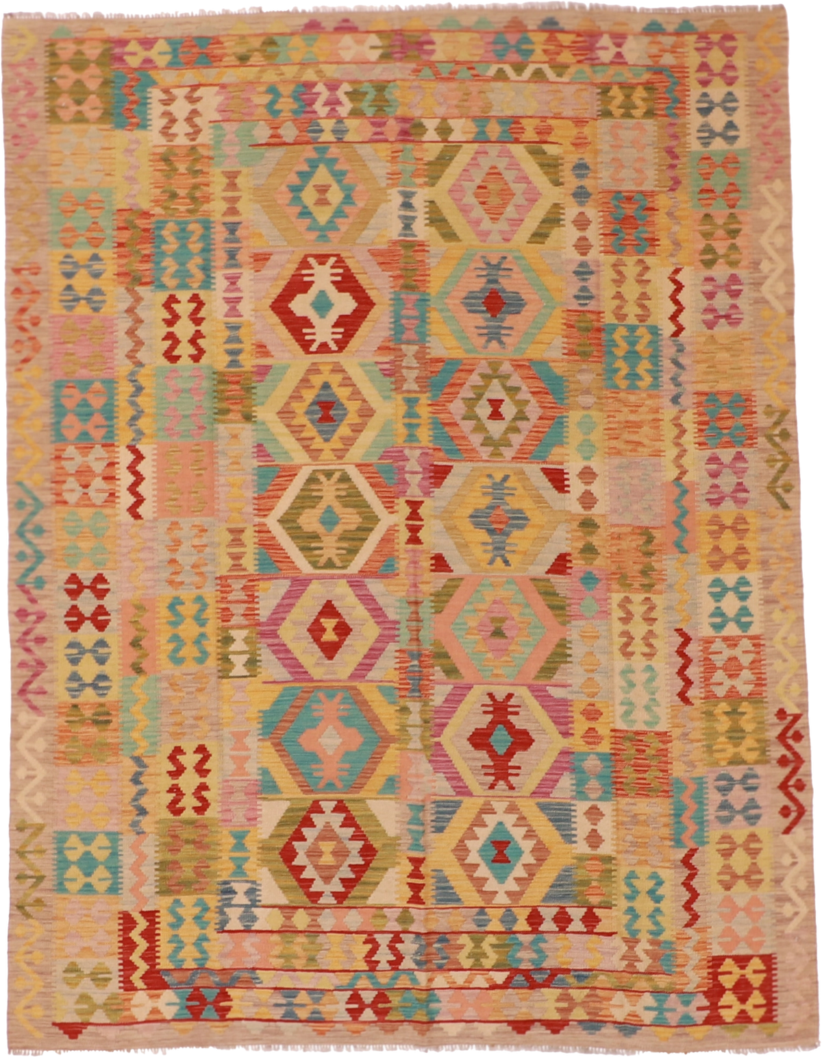 W 6.5 - L 8.4 Kilim 100% Wool Hand-Woven Rug - 61352