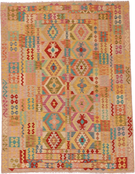 W 6.5 - L 8.4 Kilim 100% Wool Hand-Woven Rug - 61352