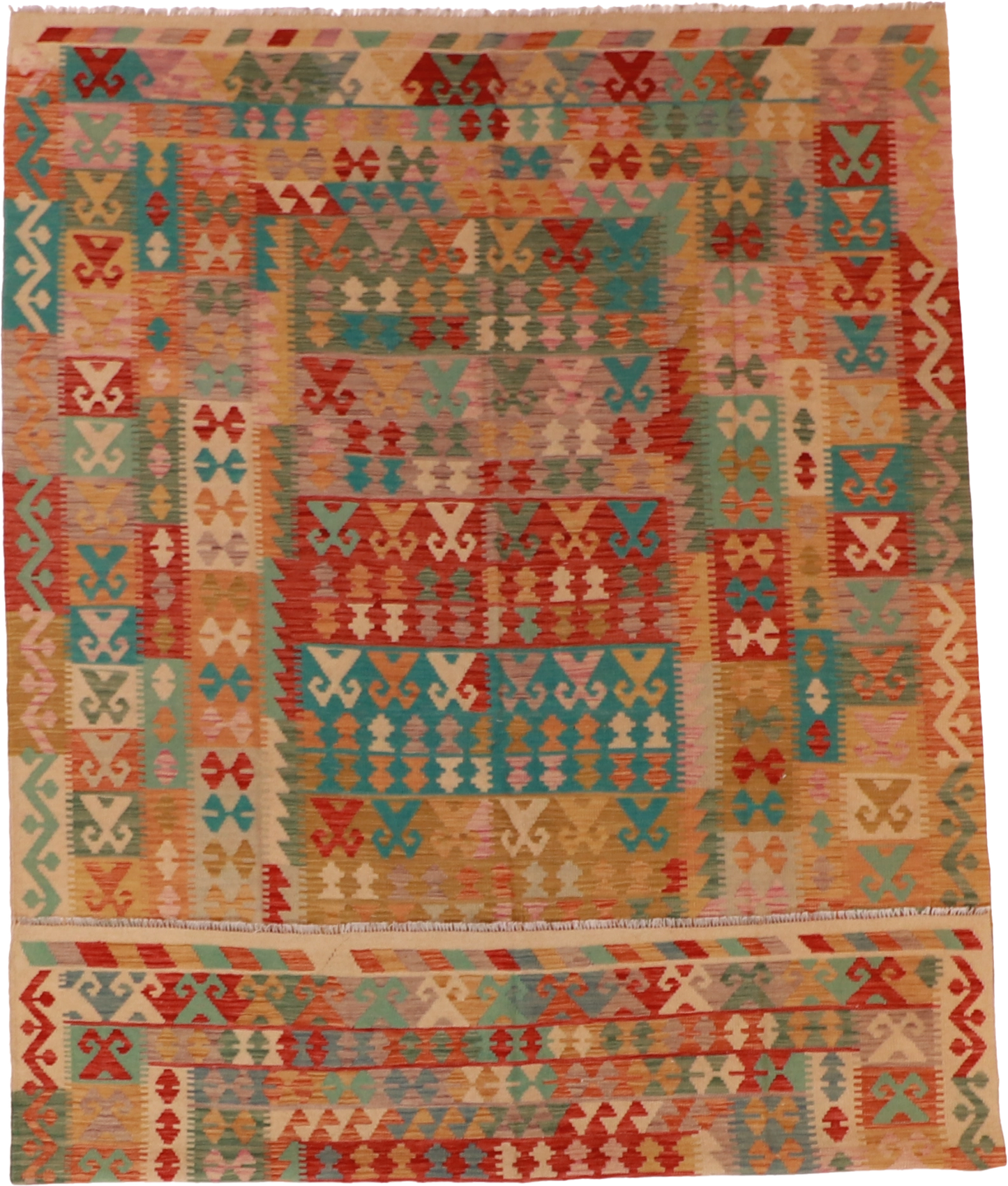 W 6.8 L 9.7 Kilim 100% Wool Hand-Woven All-Over Design - 61353