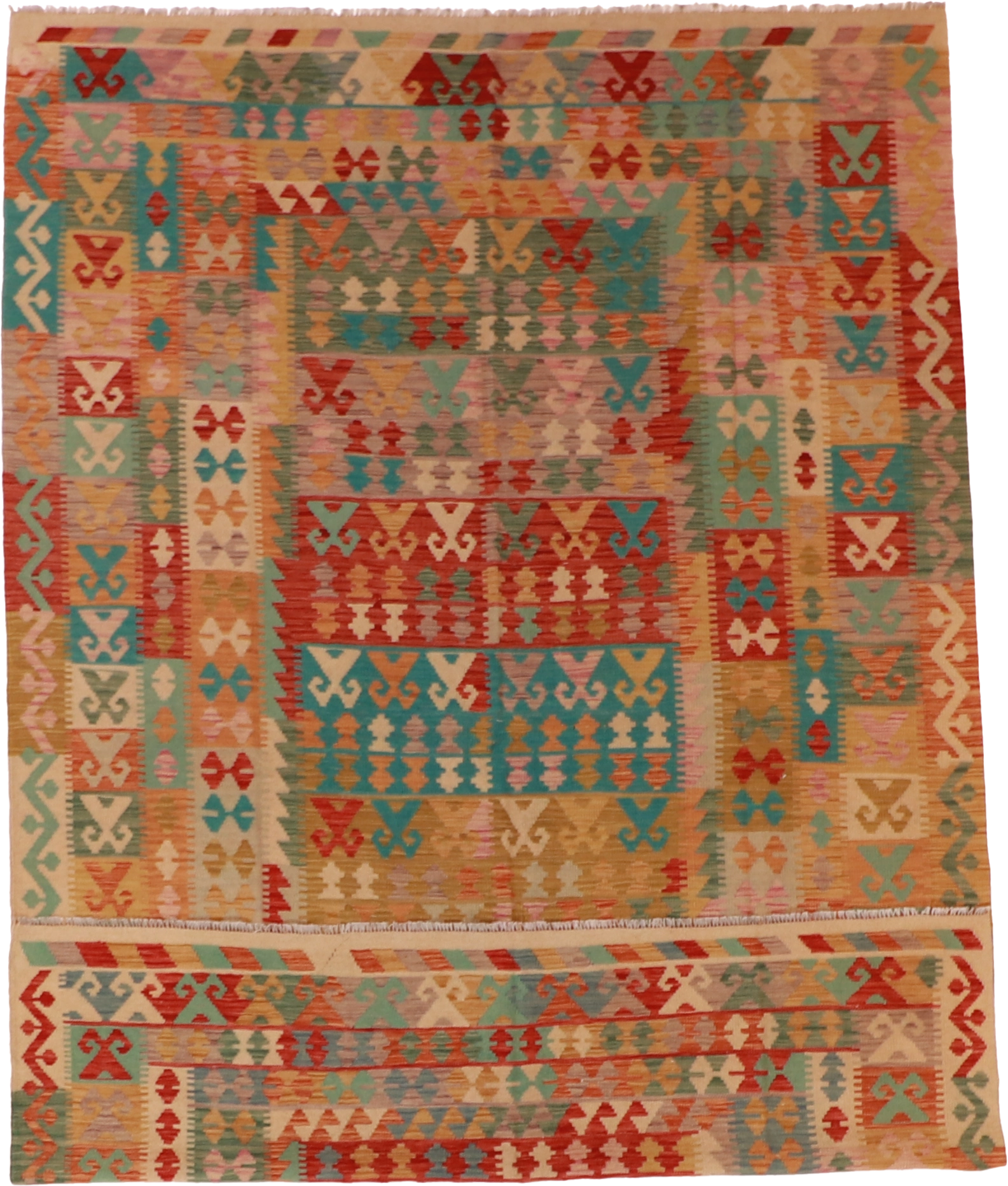 W 6.8 L 9.7 Kilim 100% Wool Hand-Woven All-Over Design - 61353