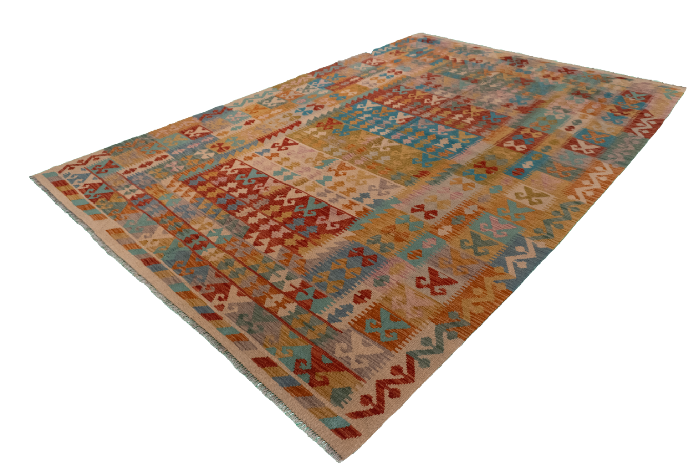 W 6.8 - L 9.7 - Kilim Fine/Wool All Over Rectangle - Finest Hand-Made Quality Wool - 61353