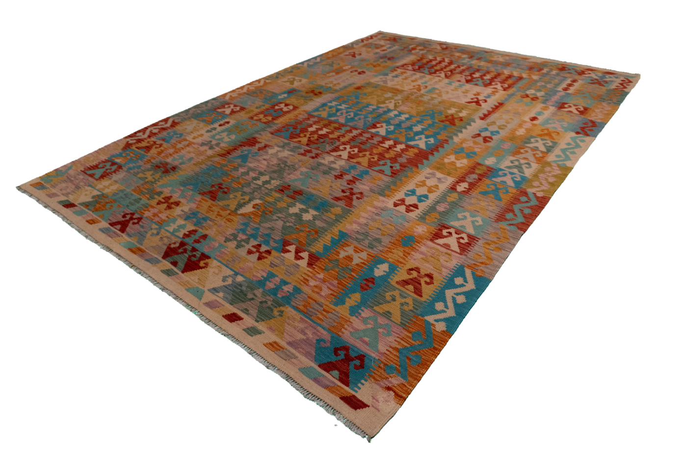 W 6.8 - L 9.7 - Kilim Fine/Wool All Over Rectangle - Finest Hand-Made Quality Wool - 61353