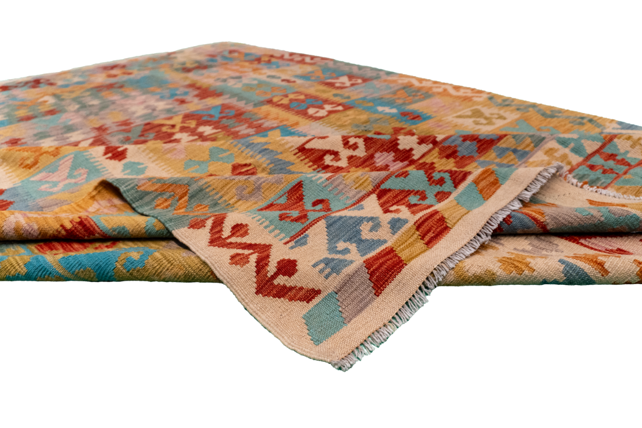 W 6.8 - L 9.7 - Kilim Fine/Wool All Over Rectangle - Finest Hand-Made Quality Wool - 61353