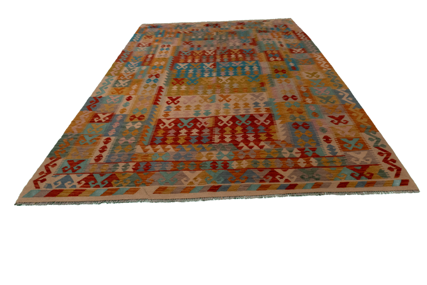 W 6.8 - L 9.7 - Kilim Fine/Wool All Over Rectangle - Finest Hand-Made Quality Wool - 61353
