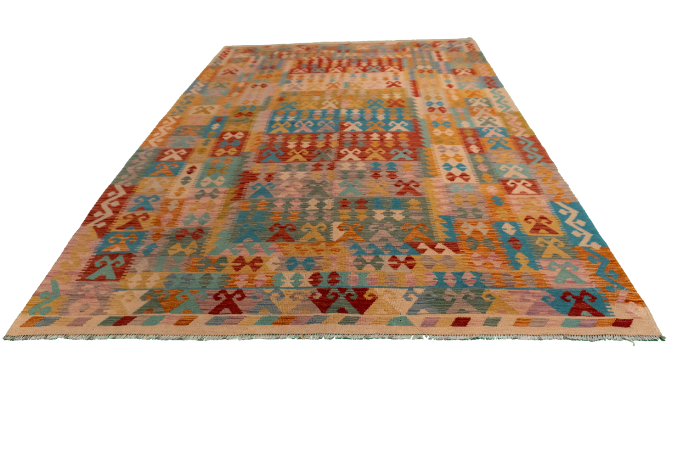 W 6.8 - L 9.7 - Kilim Fine/Wool All Over Rectangle - Finest Hand-Made Quality Wool - 61353
