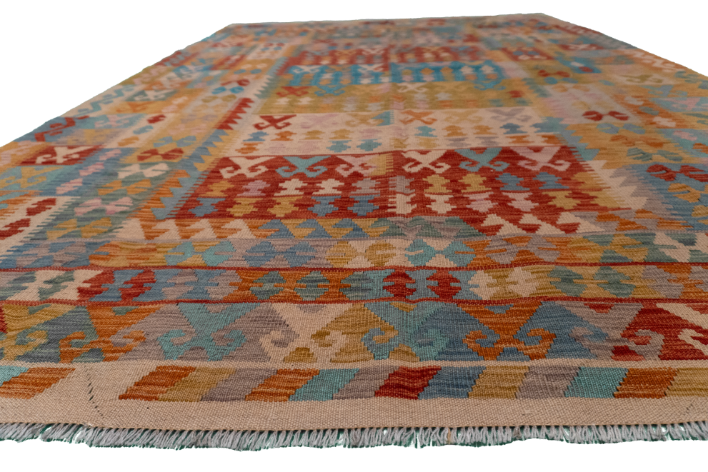 W 6.8 - L 9.7 - Kilim Fine/Wool All Over Rectangle - Finest Hand-Made Quality Wool - 61353