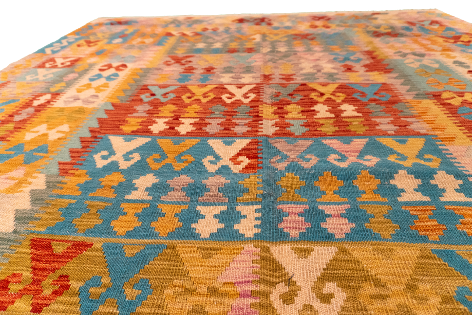 W 6.8 - L 9.7 - Kilim Fine/Wool All Over Rectangle - Finest Hand-Made Quality Wool - 61353