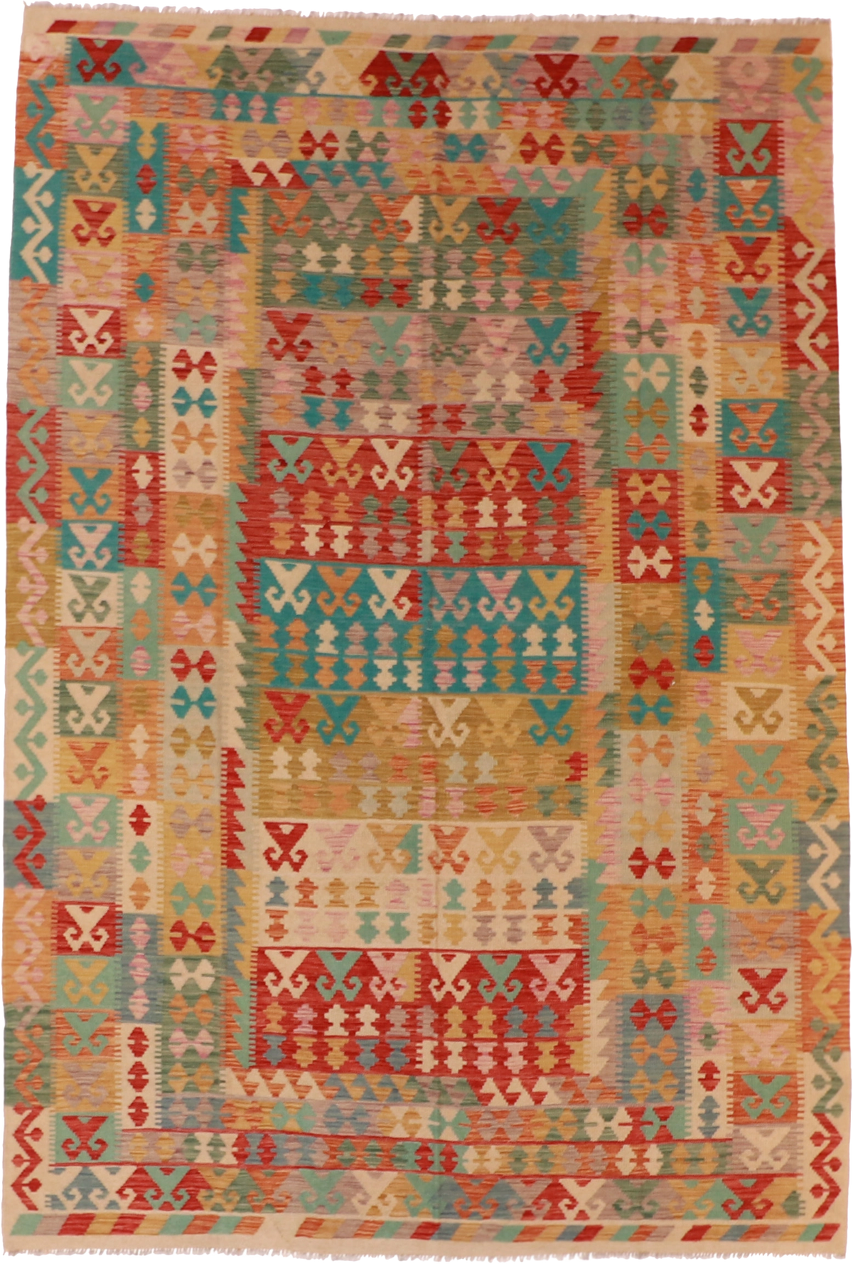 W 6.8 L 9.7 Kilim 100% Wool Hand-Woven All-Over Design - 61353