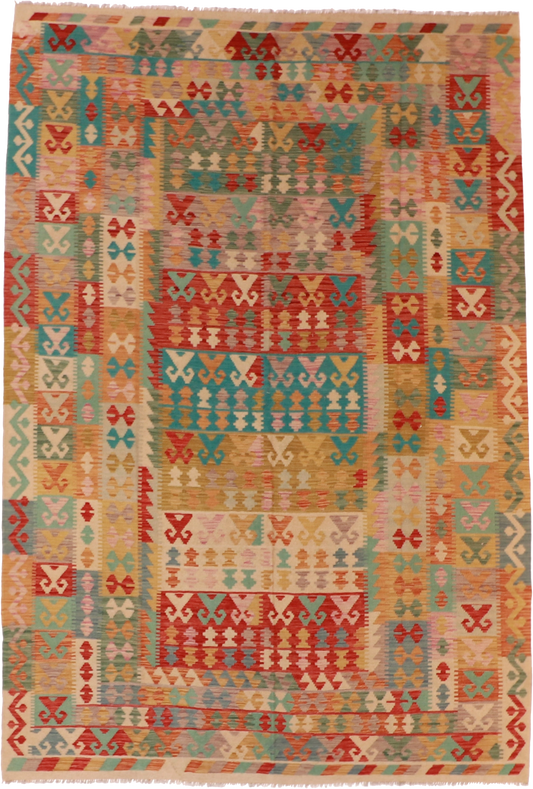 W 6.8 L 9.7 Kilim 100% Wool Hand-Woven All-Over Design - 61353