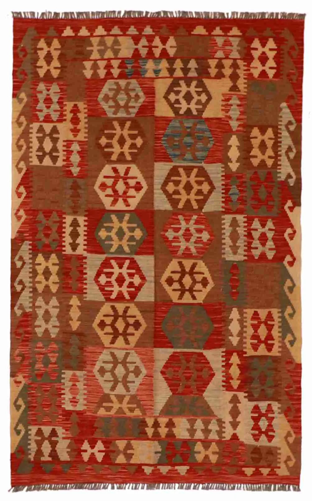 4 x 6.4 - Kilim Fine/Wool All Over Rectangle - Finest Hand-Made Quality Wool — 61383
