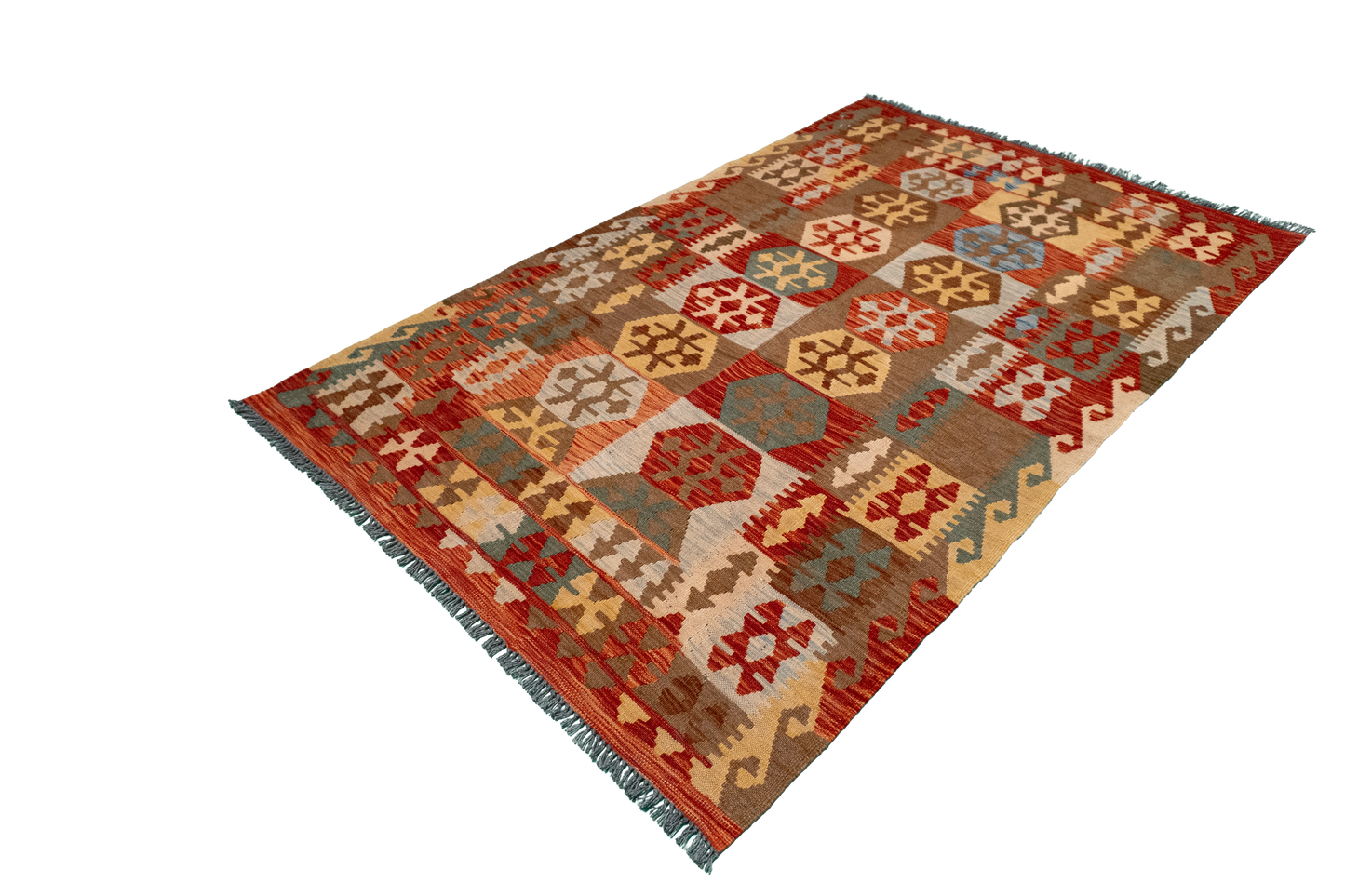 W 4 - L 6.4 - Kilim Fine/Wool All Over Rectangle - Finest Hand-Made Quality Wool - 61383