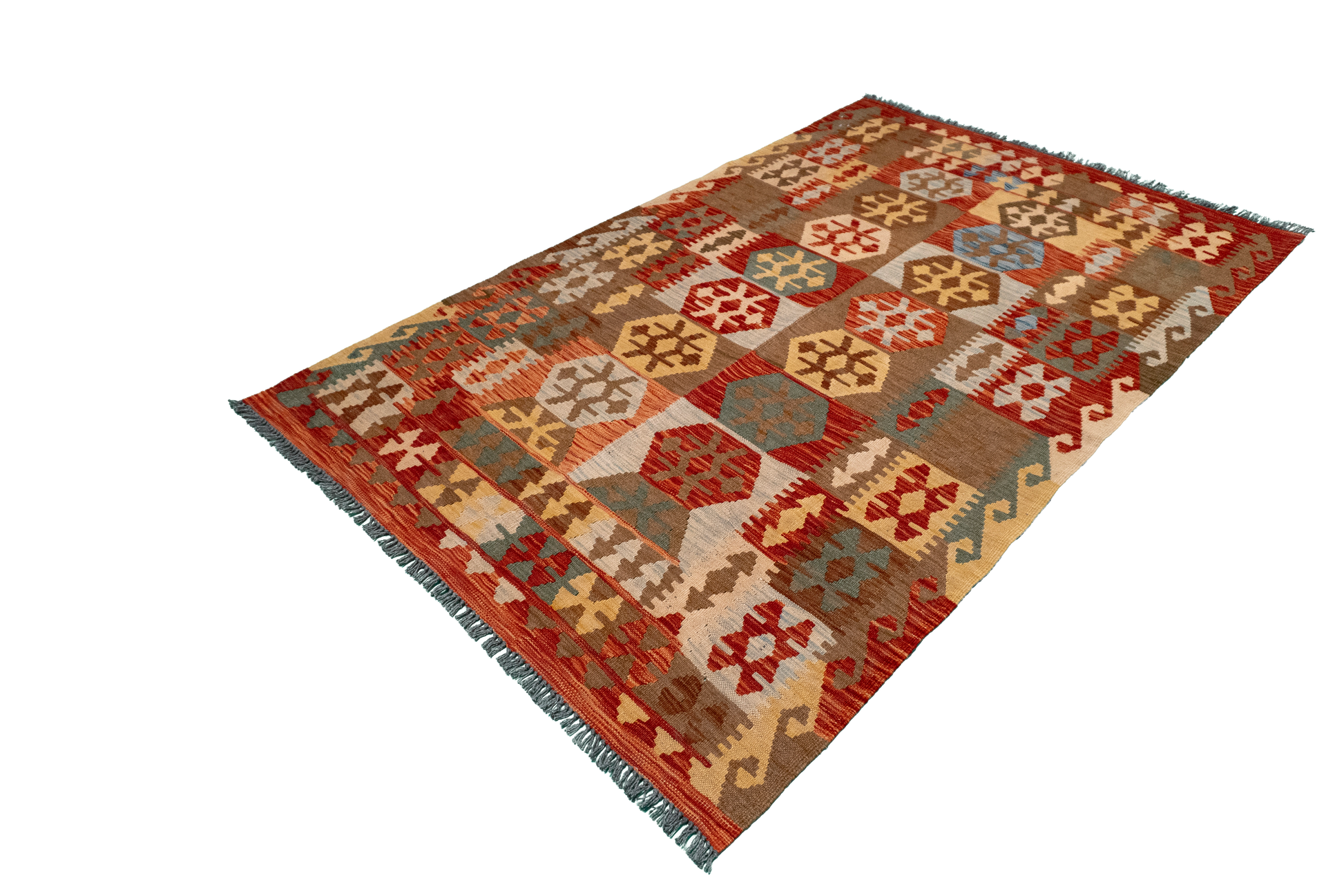 W 4 - L 6.4 - Kilim Fine/Wool All Over Rectangle - Finest Hand-Made Quality Wool - 61383