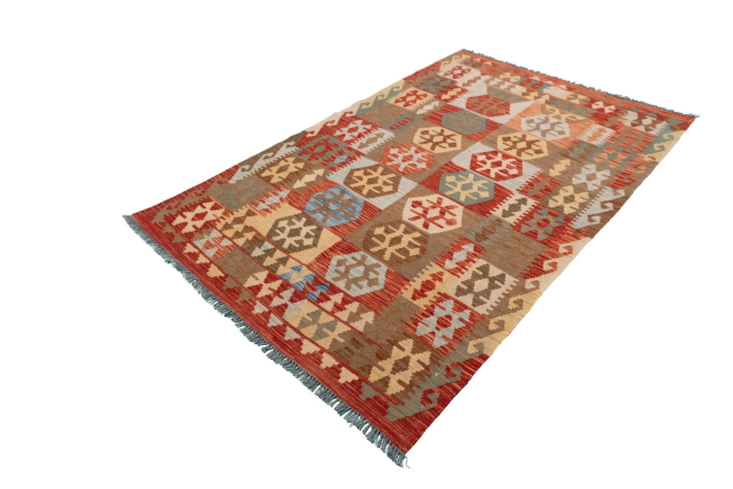 W 4 - L 6.4 - Kilim Fine/Wool All Over Rectangle - Finest Hand-Made Quality Wool - 61383