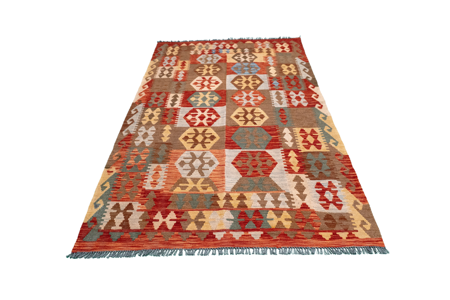 W 4 - L 6.4 - Kilim Fine/Wool All Over Rectangle - Finest Hand-Made Quality Wool - 61383