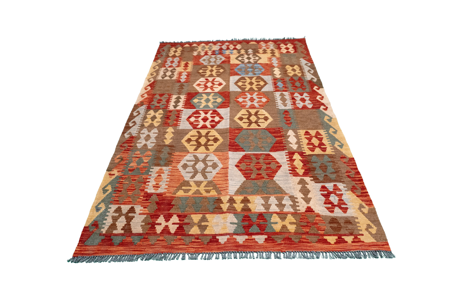 W 4 - L 6.4 - Kilim Fine/Wool All Over Rectangle - Finest Hand-Made Quality Wool - 61383