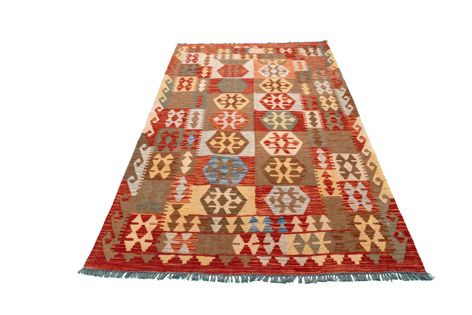 W 4 - L 6.4 - Kilim Fine/Wool All Over Rectangle - Finest Hand-Made Quality Wool - 61383
