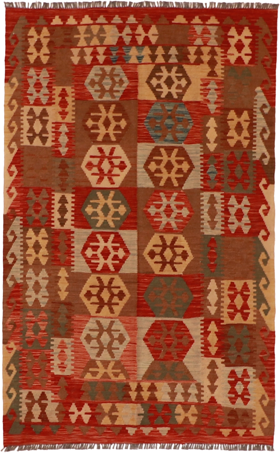 W 4 L 6.4 Kilim 100% Wool Hand-Woven All-Over Design - 61383